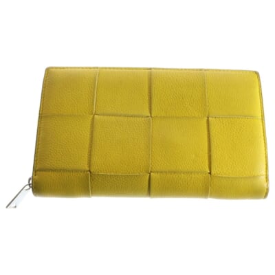 マキシ イントレチャート ラウンドジップ長財布 ロングウォレット イエロー シルバー金具 レザー Bランク