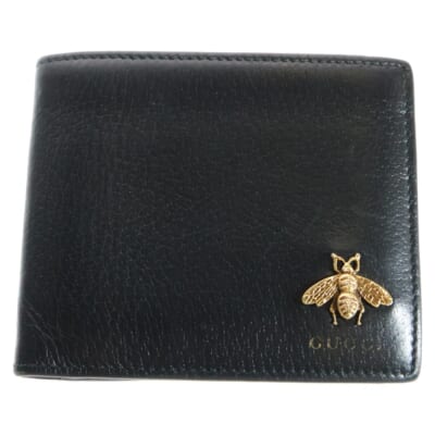 アニマリエ ビー 二つ折り財布 ブラック レザー コンパクトウォレット 522915 Bランク