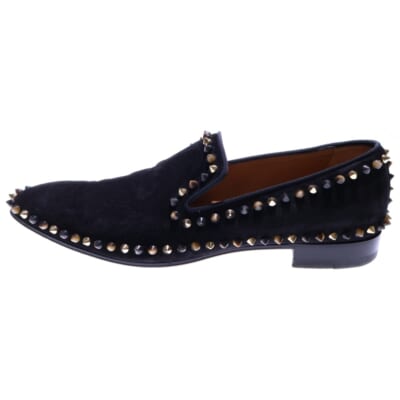 スタッズ付スエードローファー レザーシューズ ブラック Bランク