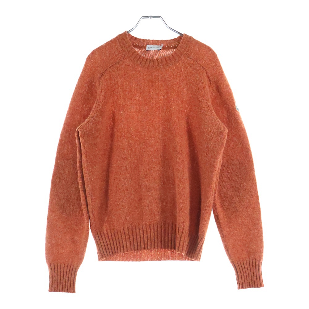 ワッペンロゴ スウェードレザーエルボーパッチ クルーネック ロングスリーブ 長袖ニット セーター オレンジ 220919053500 97180 Bランク