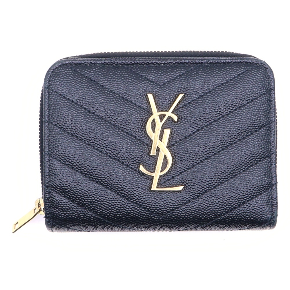 モノグラム カサンドラ YSLロゴ レザーコンパクトウォレット 財布 ブラック×ゴールド 403723 Aランク