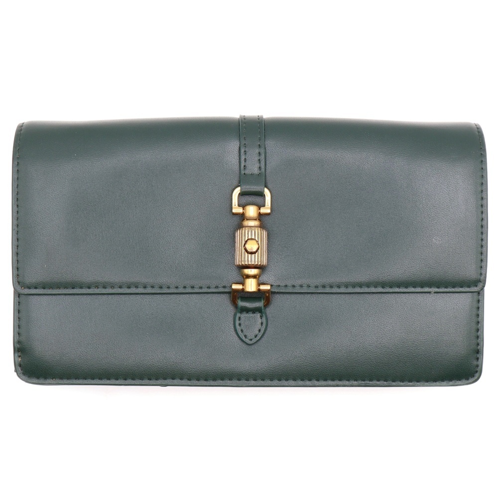 ロングウォレット 長財布 カードケース グリーン レザー ゴールド金具 Bランク