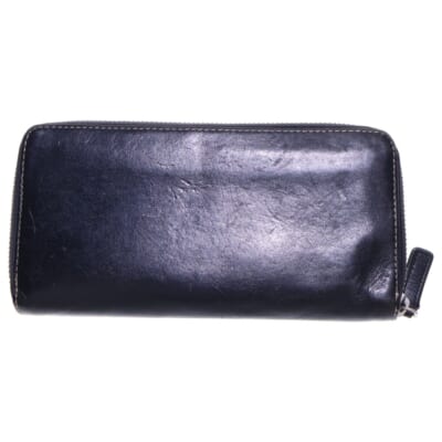 ホワイトステッチ ロングウォレット 長財布 カードケース ブラック シルバー金具 レディース Bランク