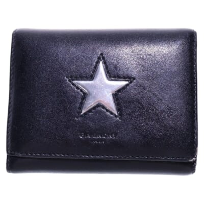 三つ折り財布 コンパクトウォレット スター カードケース ブラック レザー レディース Bランク