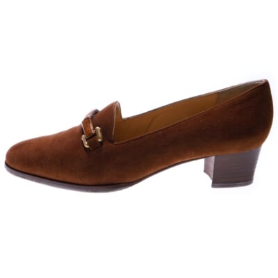 バンブー ヒールローファー スエード ブラウン ゴールド金具 Bランク