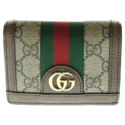 オフディアGGスプリーム コンパクトウォレット 二つ折り財布 シェリーライン ブラウンPVC×レザー 523155 Bランク