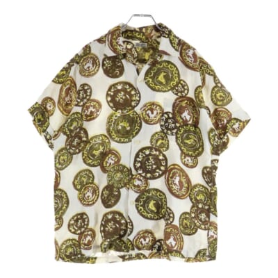 60s INPORTED PURE LINEN OPEN COLLAR SHIRT リネン 半袖 オープンカラー シャツ 総柄 WPL 8016 Bランク