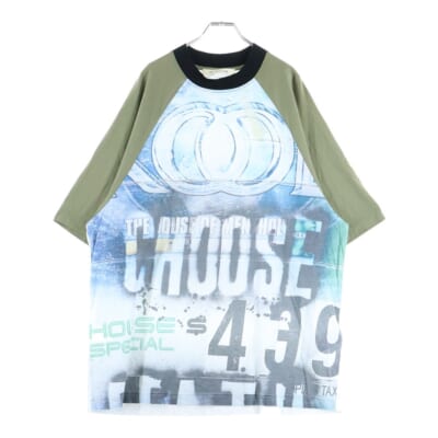 グラフィック プリント ラグラン 半袖 Tシャツ オリーブ Bランク