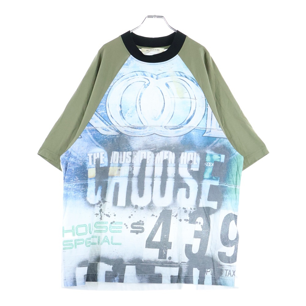 グラフィック プリント ラグラン 半袖 Tシャツ オリーブ Bランク
