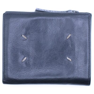 八の字刺繍レザー二つ折り財布 ウォレット ブラック S55UI0131 SY0573 Bランク