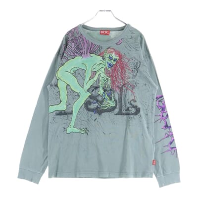 T-BOXT-LS-R12 T-SHIRT フロントプリントデザイン クルーネック長袖Tシャツカットソー ロンT グレー A17641 Aランク