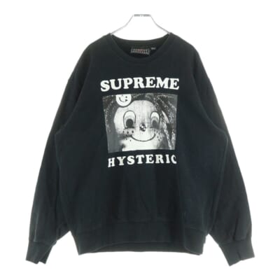 21ss ×Hysteric Glamour Crewneck Sweatshirt ヒステリックグラマー フロントロゴプリントクルーネック長袖スウェットトレーナー ブラック Bランク