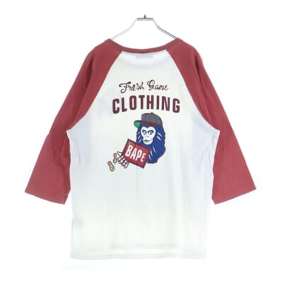 LOGO RAGLAN SLEEVE L/S TEE 001LT9801007 ロゴプリントラグランスリーブ長袖カットソー 長袖Tシャツ ロンT ホワイト/レッド Bランク
