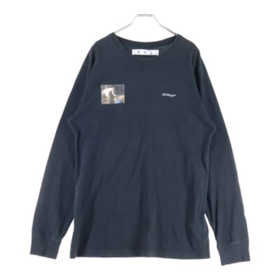 バックロゴ プリント クルーネック長袖Tシャツカットソー ロングスリーブ ロンT ブラック OMAB001E20JER006 Bランク