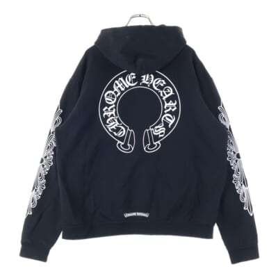 Floral Cross Horseshoe Pullover Hoodie フローラルクロス 袖ホースシュープリントスウェットパーカー フーディー ブラック Bランク