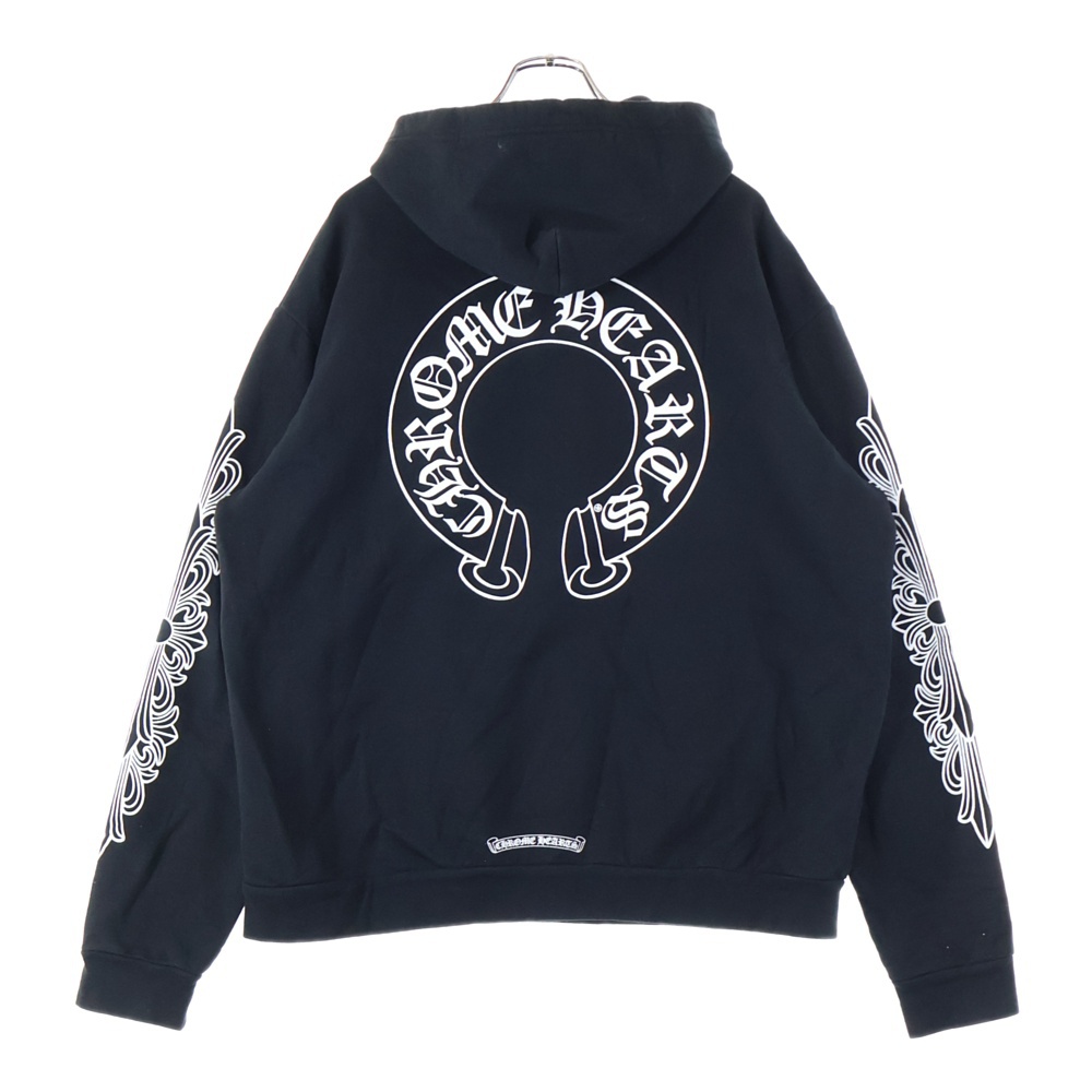 Floral Cross Horseshoe Pullover Hoodie フローラルクロス 袖ホースシュープリントスウェットパーカー フーディー ブラック Bランク