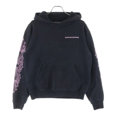 ×MATTY BOY PPO マッティボーイ バックアーチロゴプリント フローラル プルオーバー パーカー フーディ ブラック/ピンク Bランク