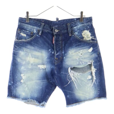 ダメージデニム ダメージ加工 ハーフデニムパンツ ボタンフライ インディゴ Bランク