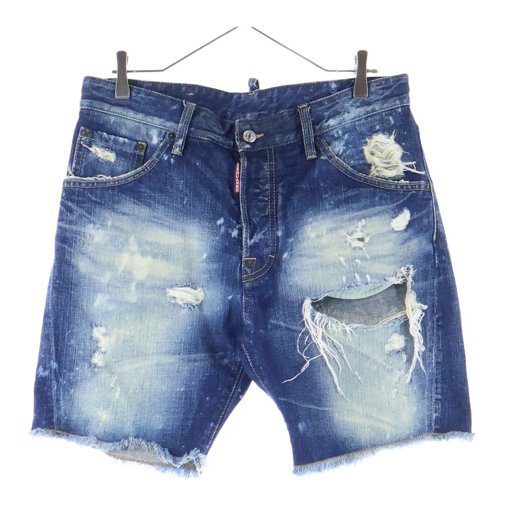 ダメージデニム ダメージ加工 ハーフデニムパンツ ボタンフライ インディゴ Bランク