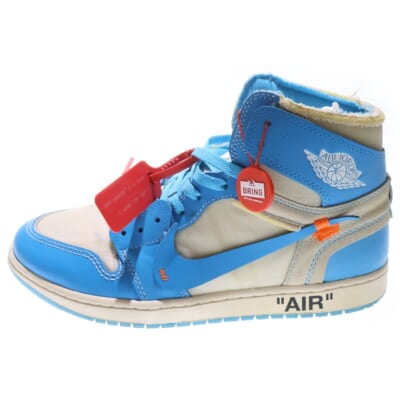 ×OFF‐WHITE AIR JORDAN 1 HIGH UNC WHITE/DARK POWDER オフホワイト エアジョーダン1 パウダーブルー ハイカットスニーカー US10.5/28.5cm AQ0818-148 Bランク