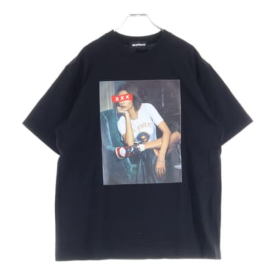 フロントプリント クルーネック 半袖Tシャツ ブラック GX-A23-ST-07 Sランク