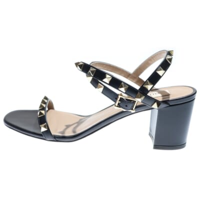 スタッズ装飾サンダル ヒールサンダル ブラック/ゴールド Bランク