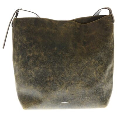 レザーショルダーバッグ ダメージ加工ショルダーバッグ ブラウン/ブラック Aランク