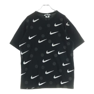 ×NIKE スウッシュロゴドットプリント クルーネック半袖Tシャツカットソー ブラック 1O-T102 Bランク