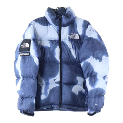 21AW ×THE NORTH FACE BLEACHED DENIM PRINT NUPTSE JACKET ザノースフェイス ブリーチド デニムプリント ヌプシ ダウンジャケット インディゴ ND521001 Bランク
