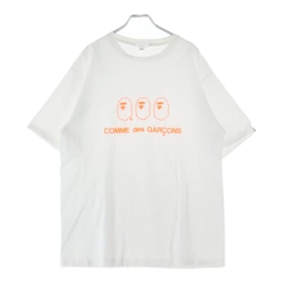 ×COMME des GARCONS フロントロゴ刺繍 クルーネック半袖Tシャツカットソー ホワイト Bランク