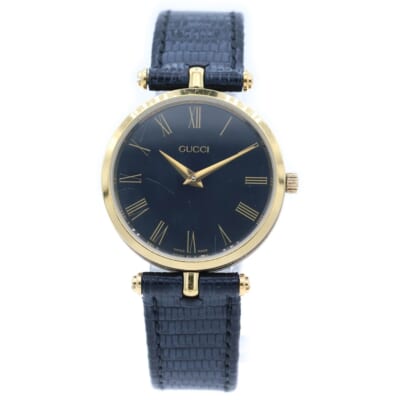 シェリーライン ラウンド パイソン型押し エンボスレザーベルト ブラック文字盤 クォーツウォッチ 腕時計 ゴールド/ブラック Bランク