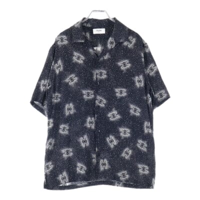 24AW トリオンフ総柄 シルクオープンカラー半袖シャツ ブラック 2C946932W.38CE Bランク