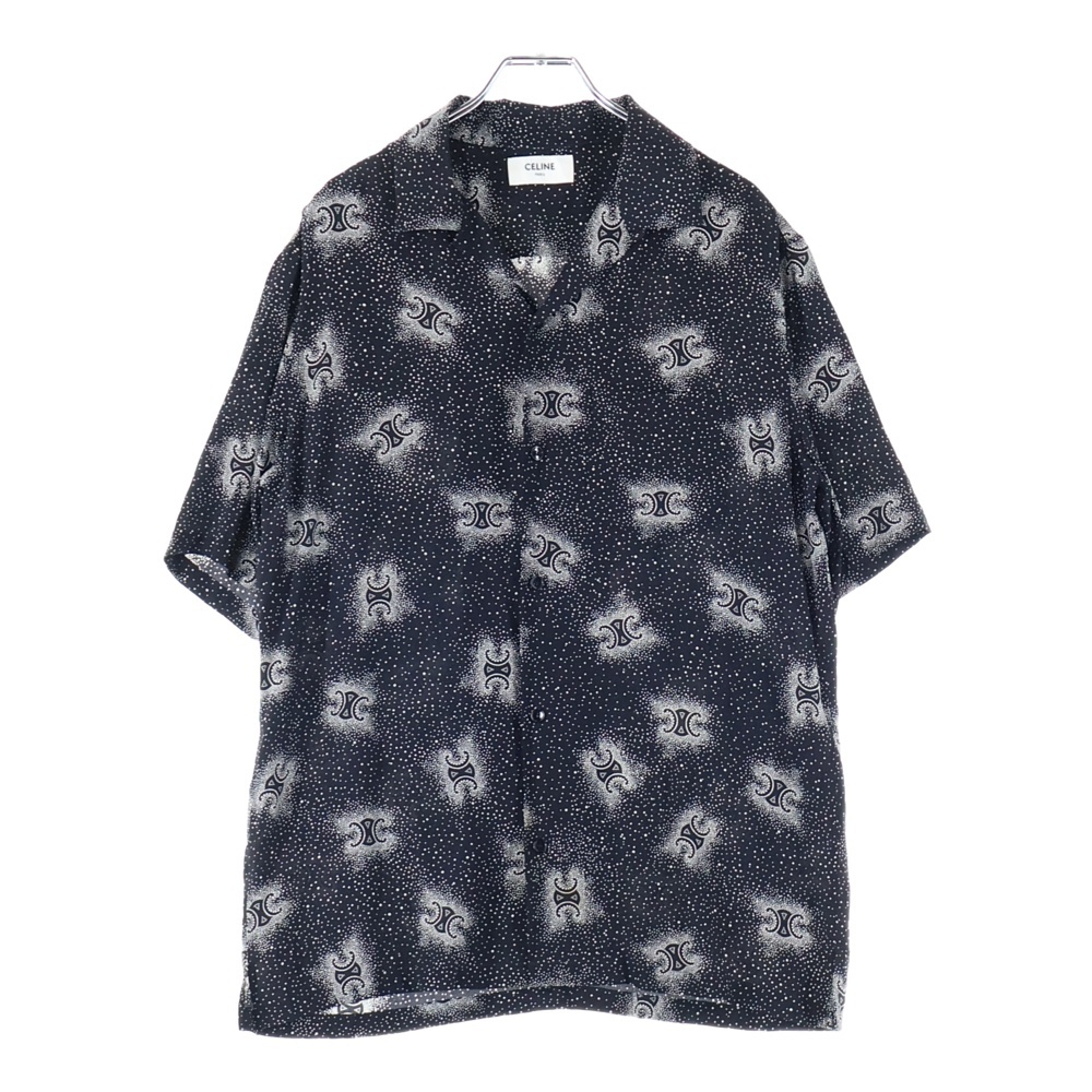 24AW トリオンフ総柄 シルクオープンカラー半袖シャツ ブラック 2C946932W.38CE Bランク