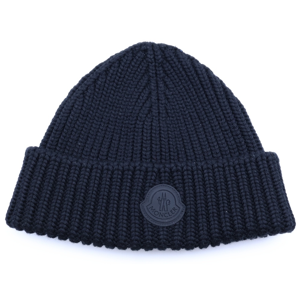 BERRETTO TRICOT WOOL KNIT CAP BEANIE ウールニット帽 ビーニー ラバーロゴ ブラック H20913B00024 A9538 Bランク