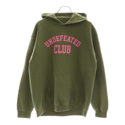 ×UNDEFEATED アンディフィーテッド ロゴプリント プルオーバースウェットパーカー フーディ グリーン Bランク