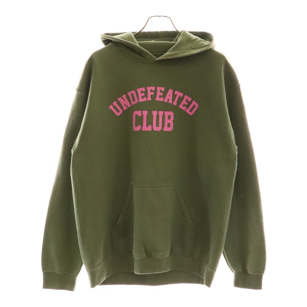 ×UNDEFEATED アンディフィーテッド ロゴプリント プルオーバースウェットパーカー フーディ グリーン Bランク