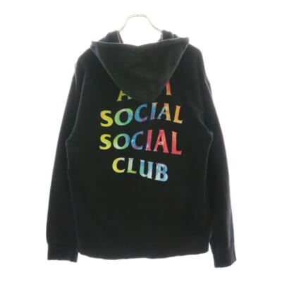 レインボーバックロゴプリント プルオーバースウェットパーカー フーディ ブラック Bランク