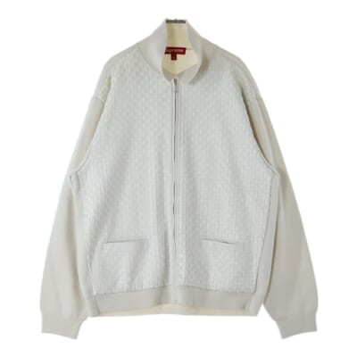 24AW Woven Leather Zip Up Cardigan ウーブン レザージップアップカーディガン ホワイト Aランク