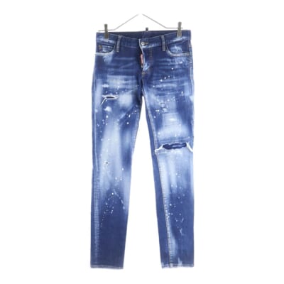 21AW Jennifer Jean ダメージ加工 タイダイスキニーデニムパンツ インディゴ レディース Aランク