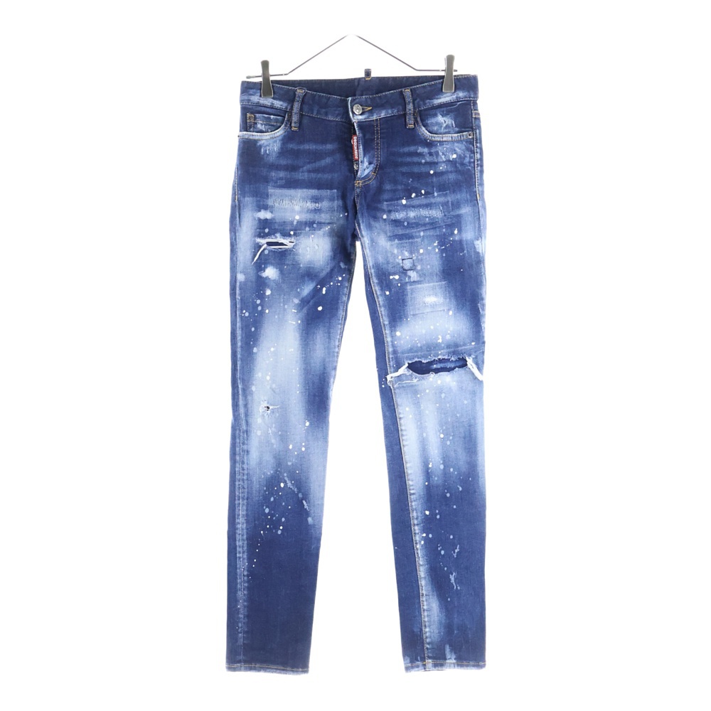 21AW Jennifer Jean ダメージ加工 タイダイスキニーデニムパンツ インディゴ レディース Aランク