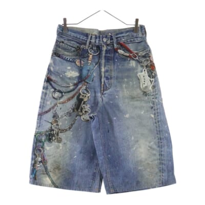 Loose Fit Shorts トロンプルイユ デニム柄ショーツ ハーフパンツ インディゴ FN-MN-SHOR000238 BE0163- Aランク