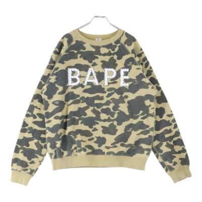 1st Camo Studded Sweatshirt カモフラージュ 迷彩 ラインストーン装飾 クルーネックスウェットトレーナー カーキ Bランク