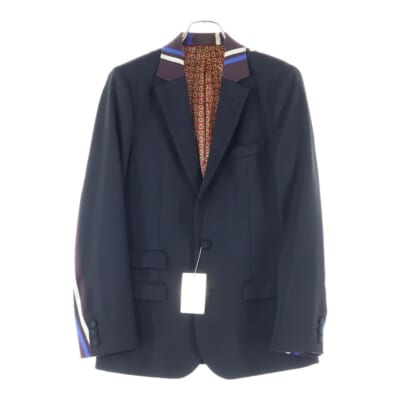 03SW カート期 ストライプ切替 スクールジャケット 2B テーラードジャケット アウター ブラック/ボルドー Sランク