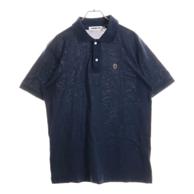 フロント ロゴ刺繍 ポロシャツ 半袖Tシャツ カットソー ネイビー Bランク