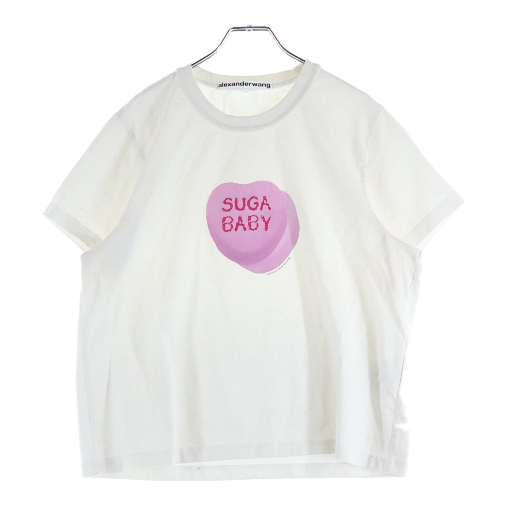Suga Baby Tee Bright White シュガーベイビープリント グリッタークルーネック半袖Tシャツ カットソー ホワイト レディース Aランク