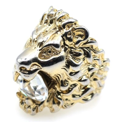 LION HEAD RING WITH CRYSTAL クリスタル付き ライオンヘッドリング ゴールド 402763 J1D508062 Bランク