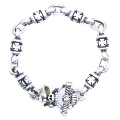 JUMPED OUTLAW LINKS BRACELET WITH SPEED TOGGLE WITH T-BAR CZ カスタム ライトストーン ジャンプド アウトロー 6リンク ブレスレット シルバー Aランク