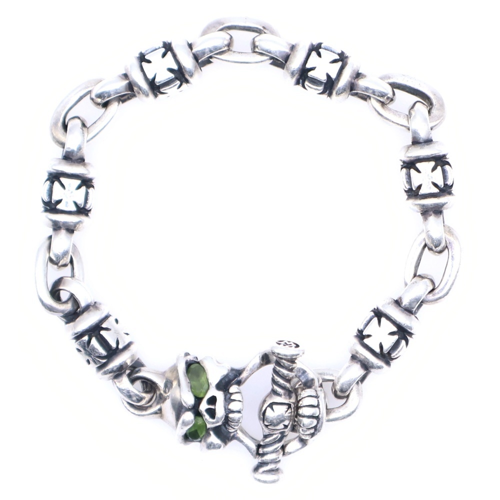 JUMPED OUTLAW LINKS BRACELET WITH SPEED TOGGLE WITH T-BAR CZ カスタム ライトストーン ジャンプド アウトロー 6リンク ブレスレット シルバー Aランク