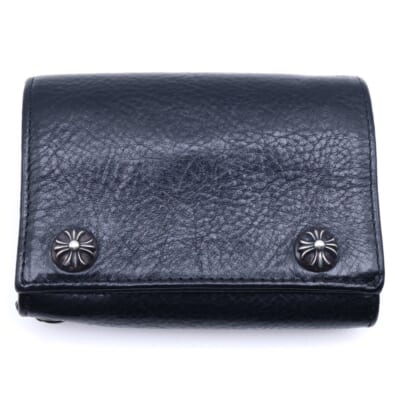 3FOLD 3フォールド クロスボールボタン レザーウォレット 財布 ブラック BCA364 Aランク
