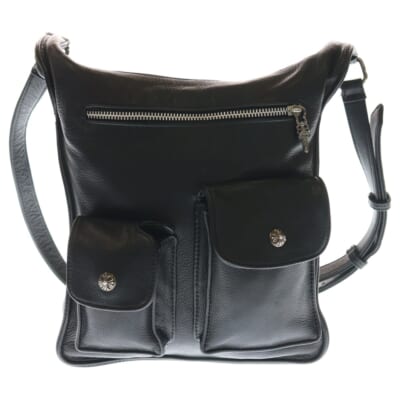 F-SLINGER Fスリンガー フラップクロスボールボタン レザーショルダーバッグ ブラック Aランク